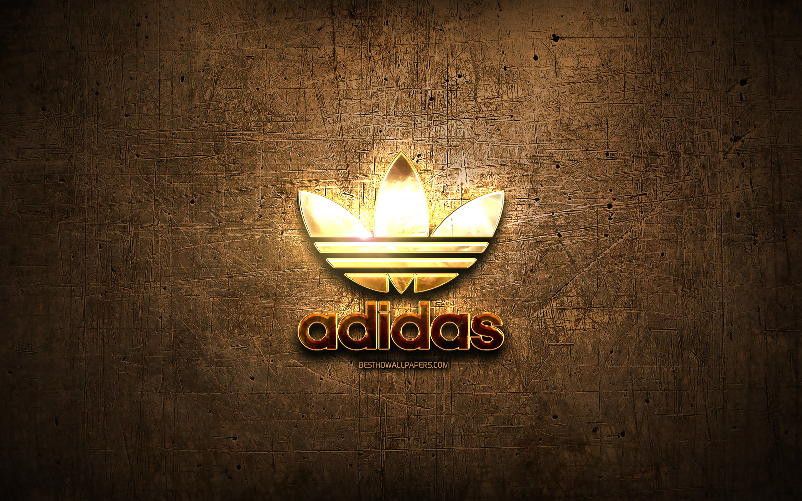 Adidas Golden Logo, Creative, Brown Metal Background, - Golden Adidas , HD Wallpaper & Backgrounds