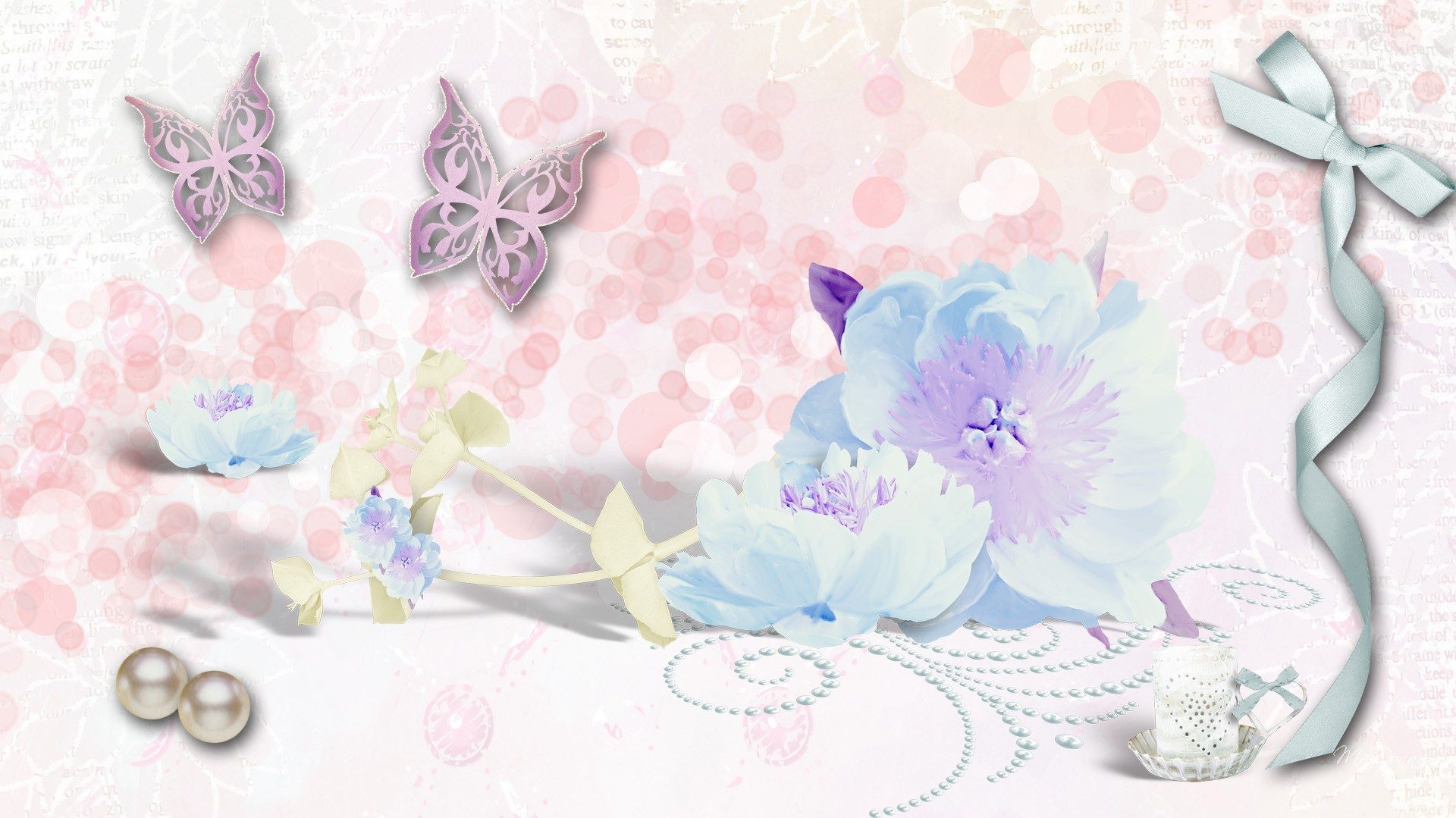 Vintage Flower Art Wallpaper And Background - Pastel Background Flower With Butterfly Hd , HD Wallpaper & Backgrounds