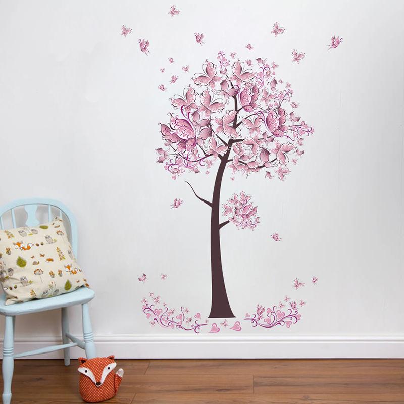 Pink Butterfly Flower Tree Wall Stickers Decals Girls - Naklejki Na Sciane Kwiaty , HD Wallpaper & Backgrounds