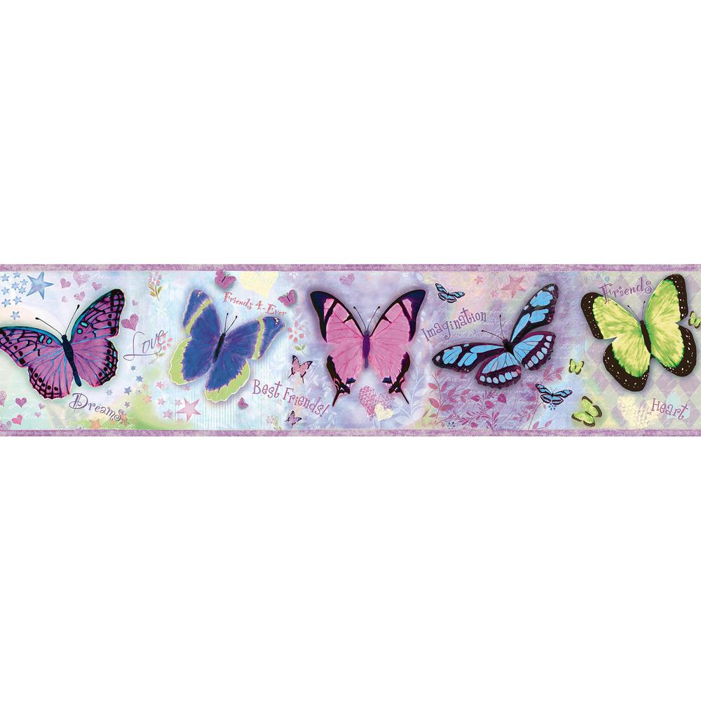 Chesapeake Kingston Purple Buff Butterflies Toss Wallpaper - Purple Butterfly Wallpaper Border , HD Wallpaper & Backgrounds