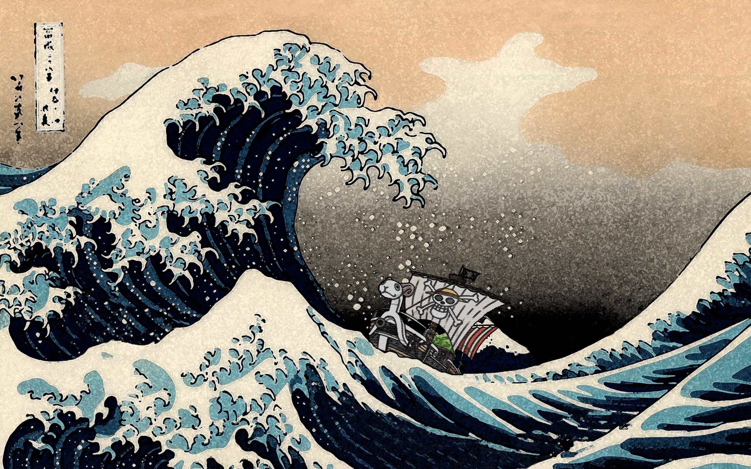 #one Piece, #waves, #monkey D - Great Wave Off Kanagawa Hd , HD Wallpaper & Backgrounds