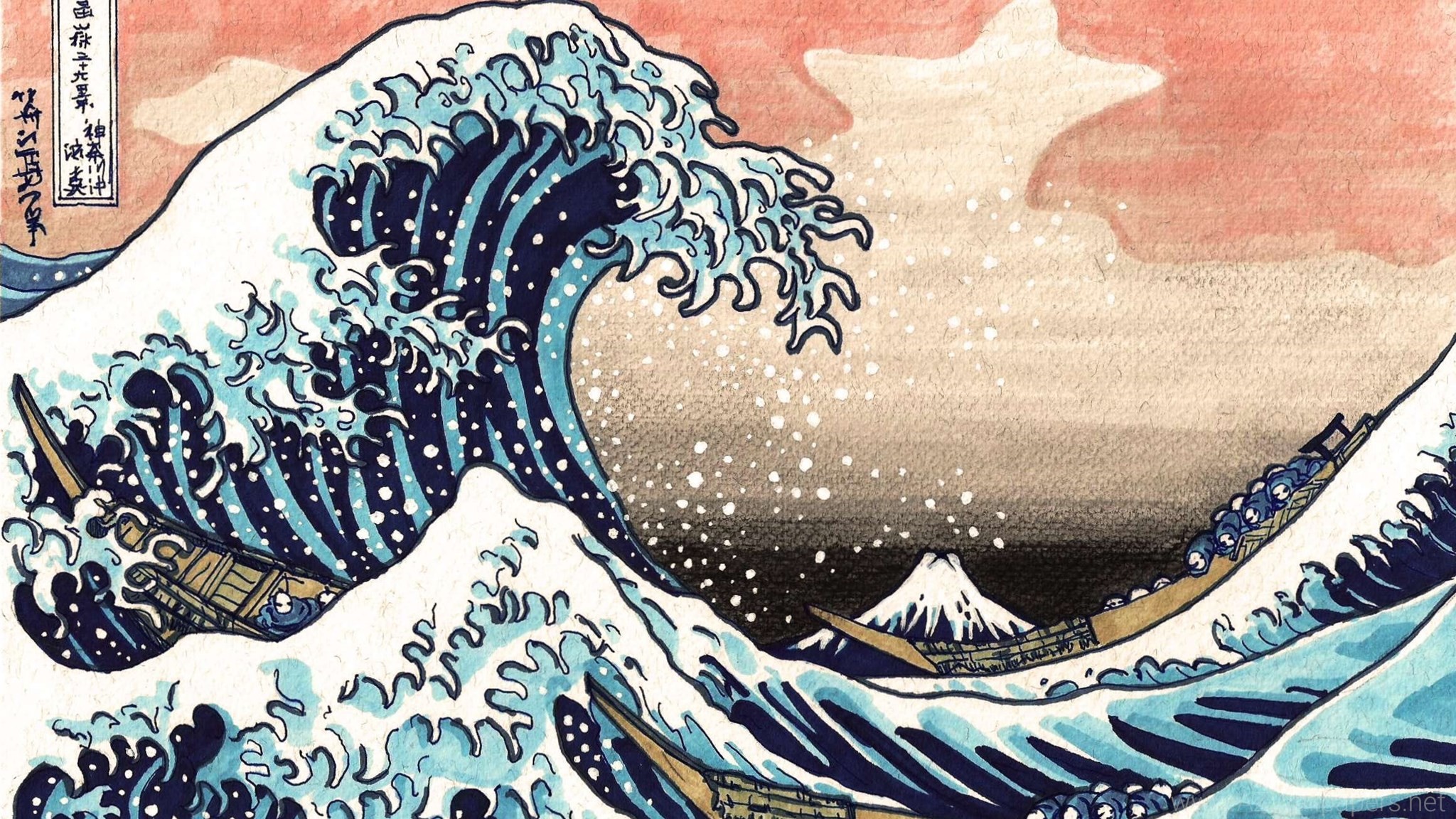 Waves Japanese Artwork The Great Wave Off Kanagawa - Great Wave Japanese Desktop , HD Wallpaper & Backgrounds
