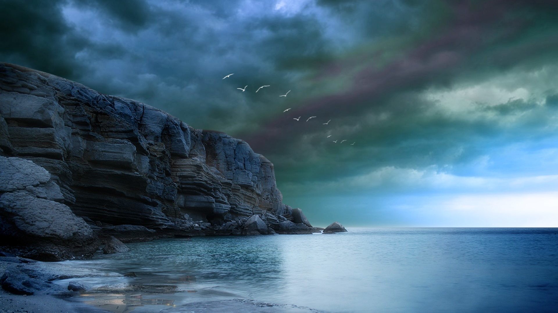 Beach Summer Ocean Wallpaper Full Hd For Desktop - Dark Storm Clouds Ocean , HD Wallpaper & Backgrounds