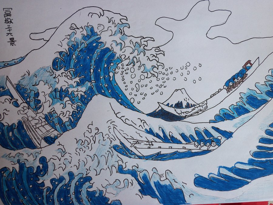 Drawn Wave Hokusai - Draw The Great Wave By Hokusai , HD Wallpaper & Backgrounds