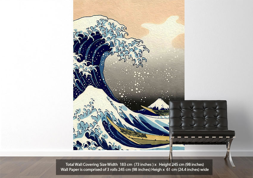 A Big Wave Off Kanagawa By Hokusai Art Classic Wallpaper - Travellers Crossing The Oi River Hokusai , HD Wallpaper & Backgrounds