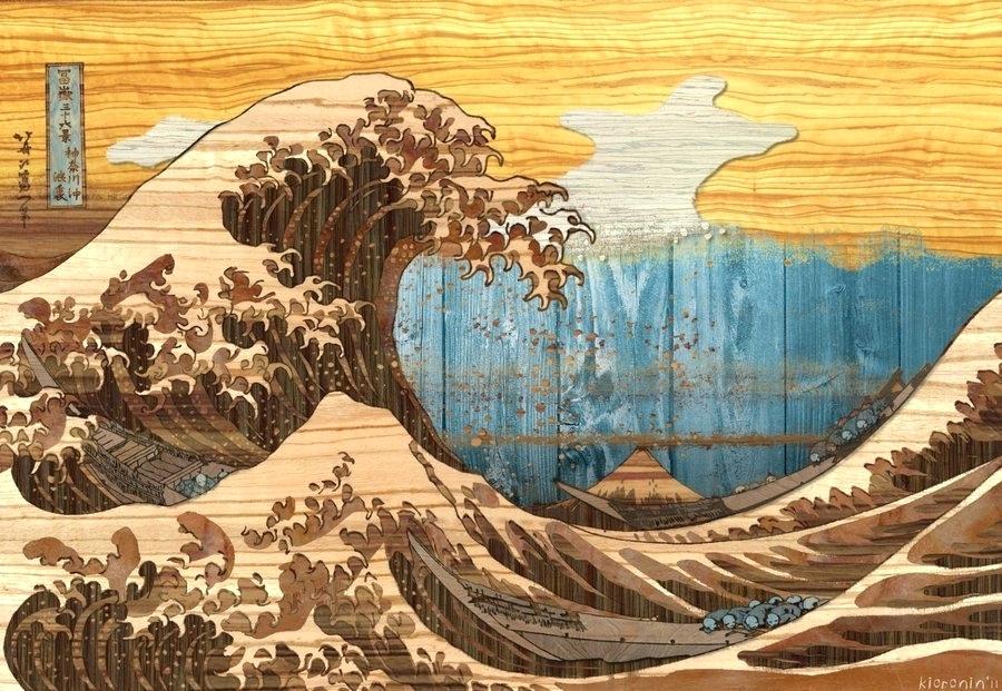 Japanese Wave Wallpaper The Great Wave Off Apple Plus - Starry Night The Great Wave Off Kanagawa , HD Wallpaper & Backgrounds