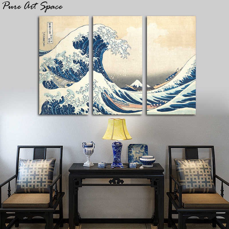 Japanese Style Canvas Painting 3 Piece The Great Wave - Great Wave Off Kanagawa Met , HD Wallpaper & Backgrounds