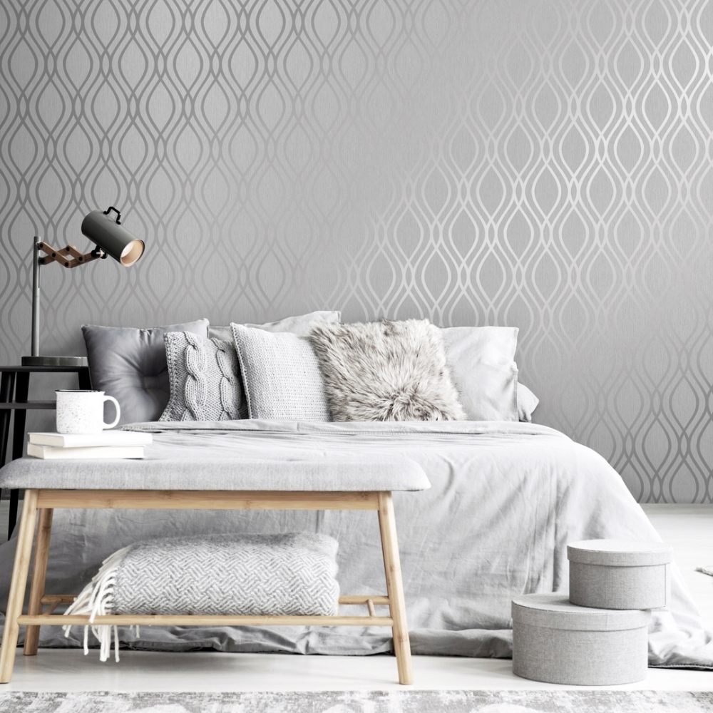 Camden Wave Wallpaper Soft Grey Silver - Silver Grey Wallpaper Bedroom , HD Wallpaper & Backgrounds