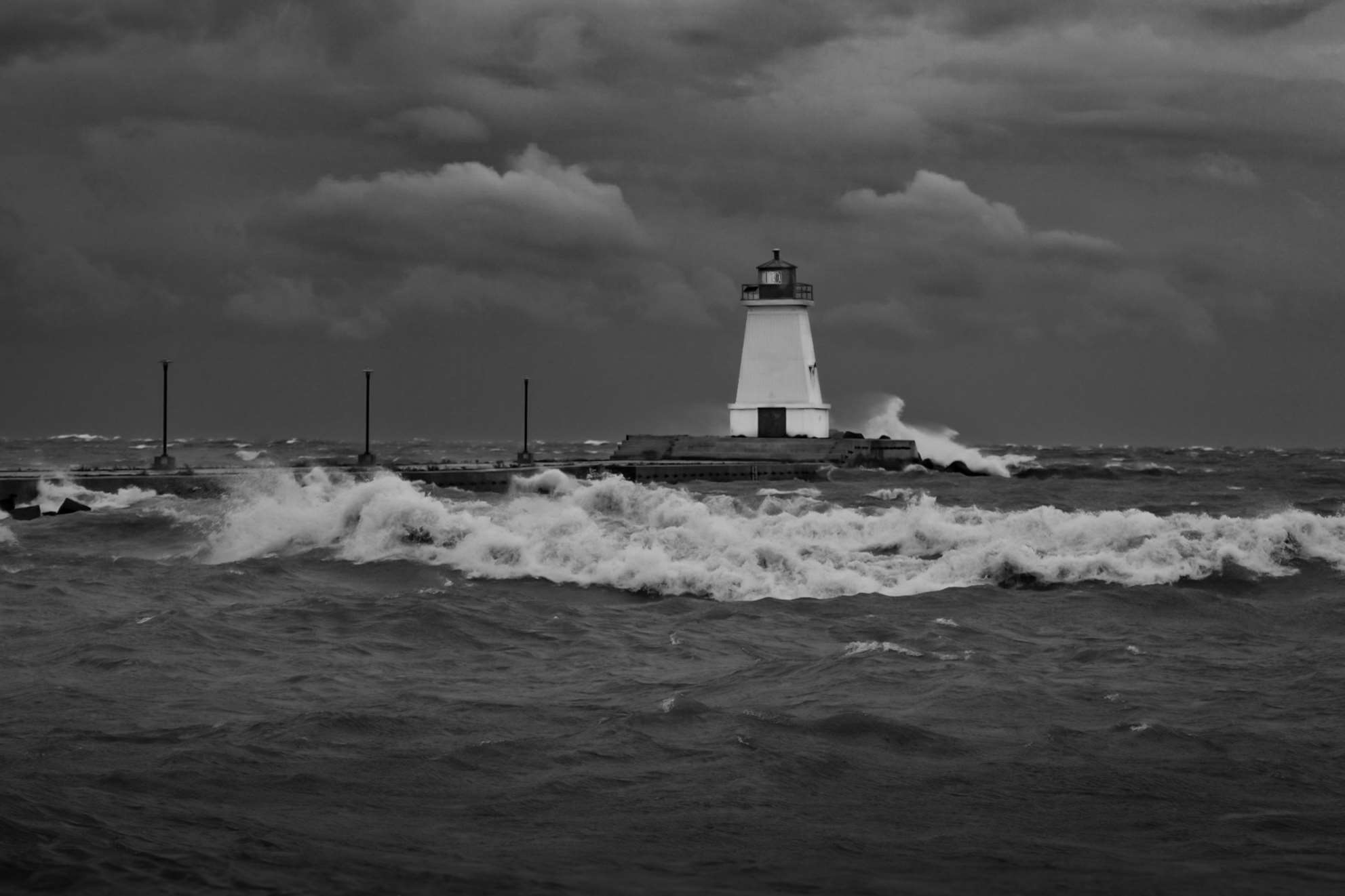 Black And White, Edit, Greyscale, Lake, Landscape, - Lighthouse , HD Wallpaper & Backgrounds