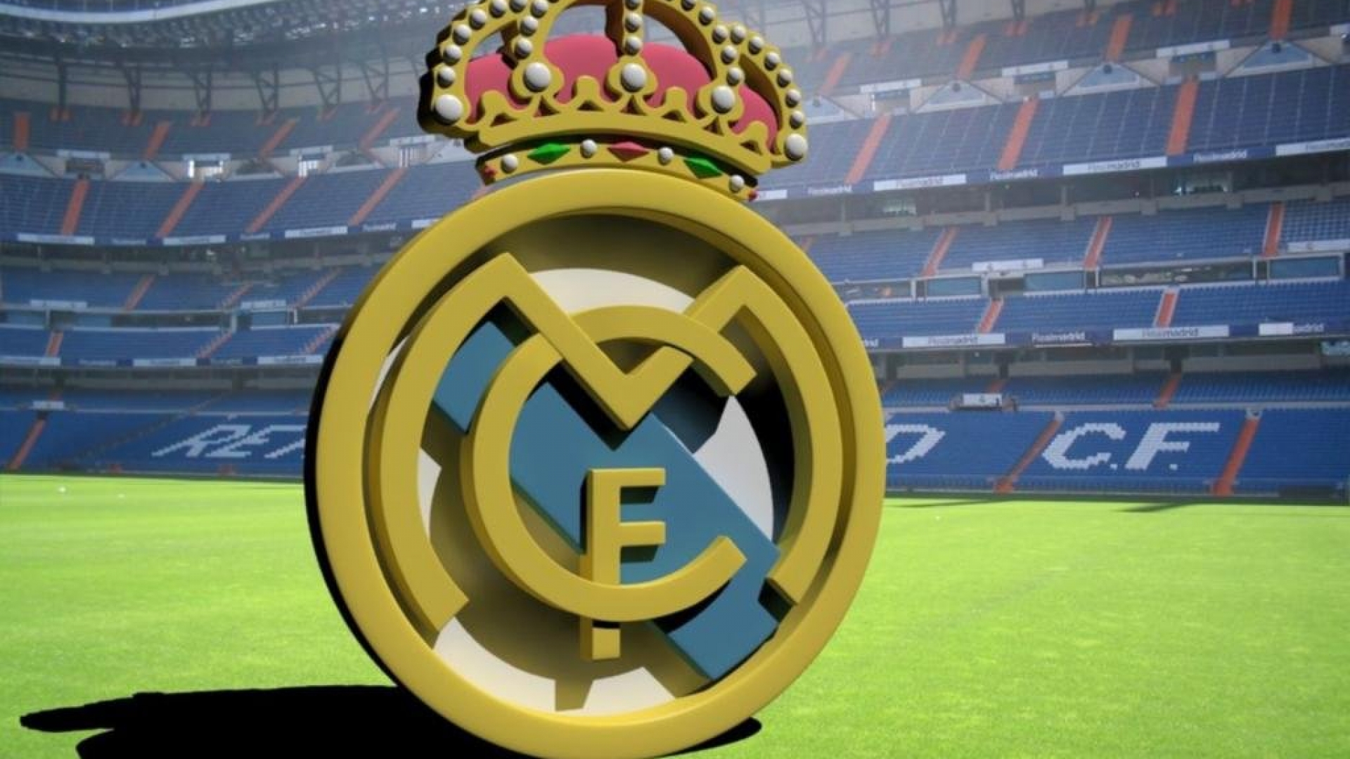 Real Madrid Logo 3d In Stadium Wallpaper - Santiago Bernabéu Stadium , HD Wallpaper & Backgrounds
