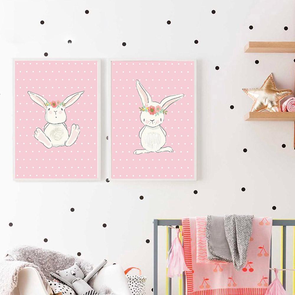 Cute Pink Rabbit Bunny Wall Art Canvas Posters Cartoon - Painting Rabbit For Baby Room , HD Wallpaper & Backgrounds