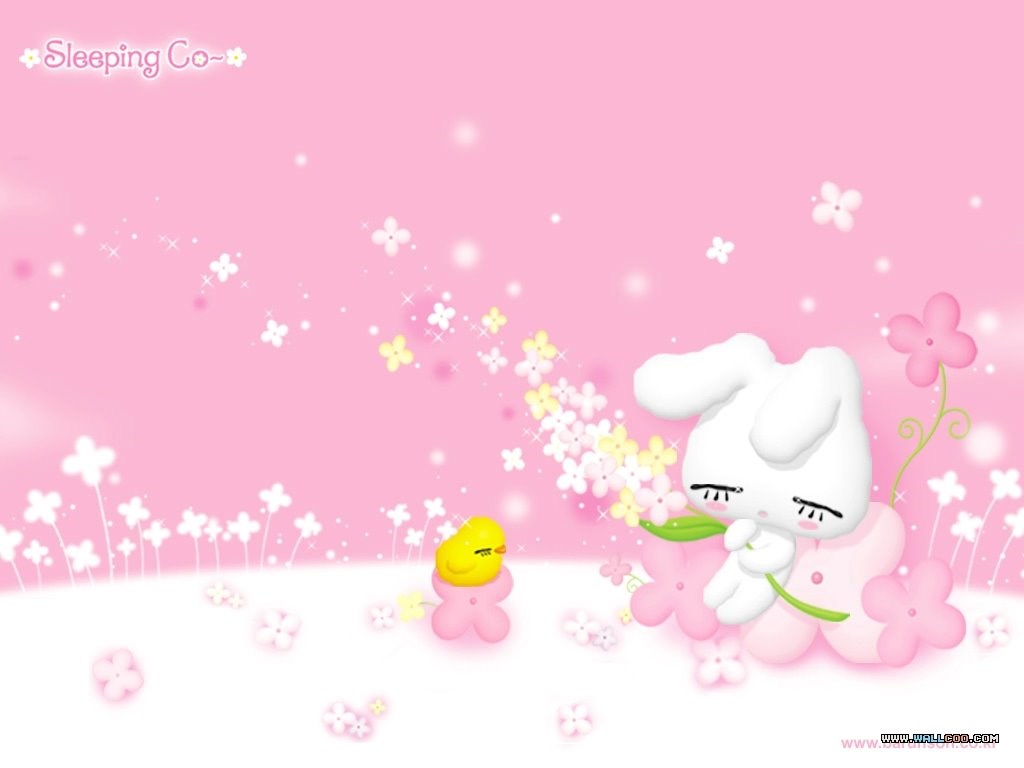 Korean Cartoon Rabbit Wallpapers Sleeping Co7 Wallcoo - Rabbit Cartoon Wallpaper Pink , HD Wallpaper & Backgrounds