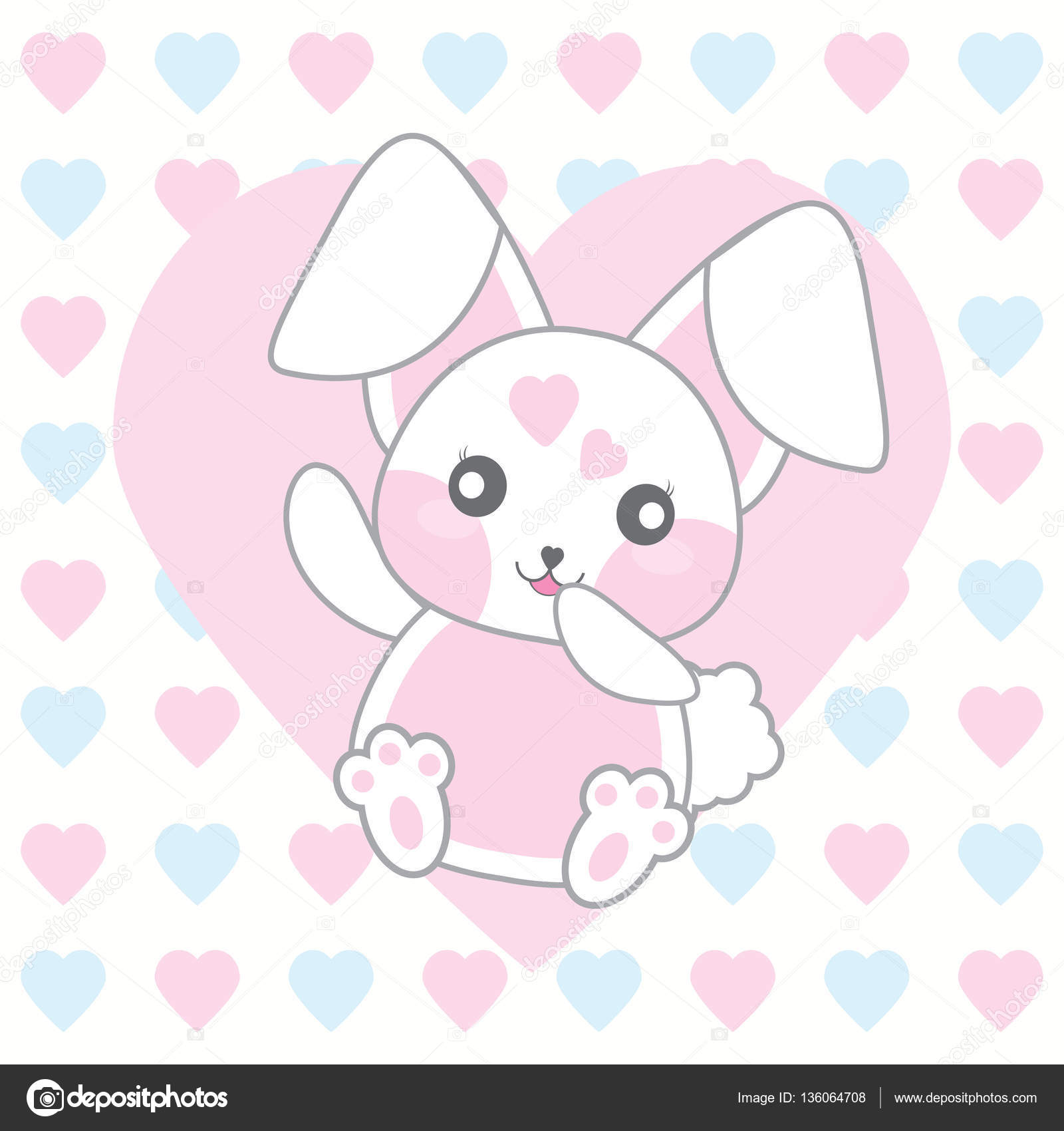 Valentine's Day Illustration With Cute Pink Rabbit - Background Pink Rabbit , HD Wallpaper & Backgrounds