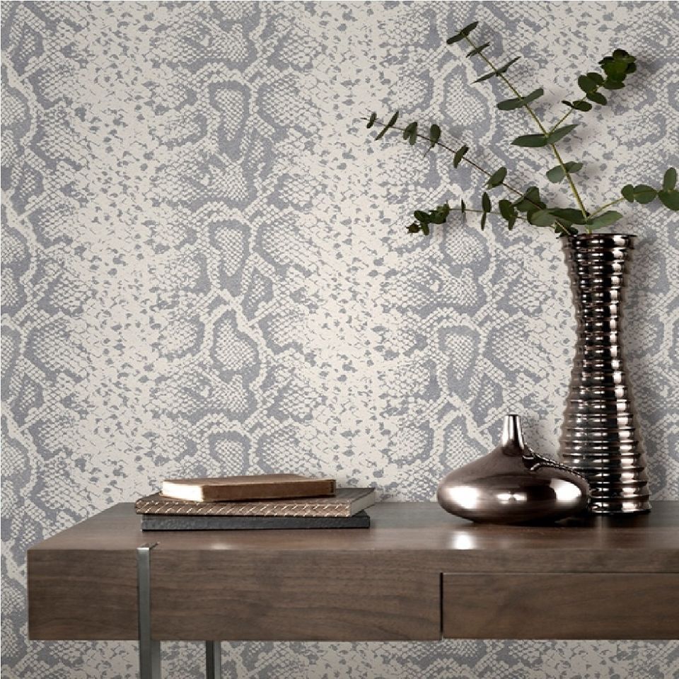 Rasch Mandalay Silver-white Snakeskin Animal Print - Snakeskin Wallpaper On Wall , HD Wallpaper & Backgrounds