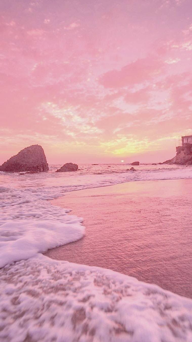 Sunset With Pastel Pink Yellow Vibes 90s Retro Iphone 7 Pink Beach