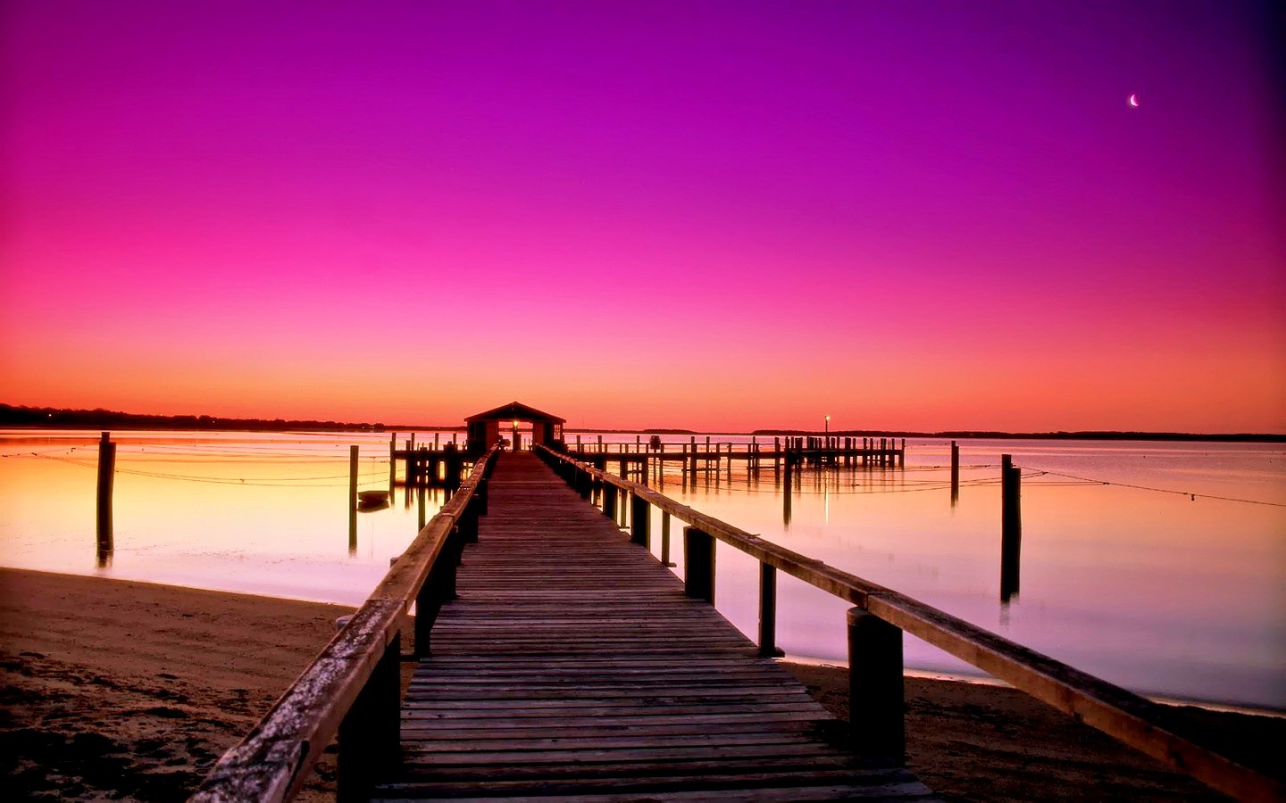 Beach Pier Sunset Sand Pink Sky Nature Splendor Sea - Pink Sand Beach Sunset , HD Wallpaper & Backgrounds