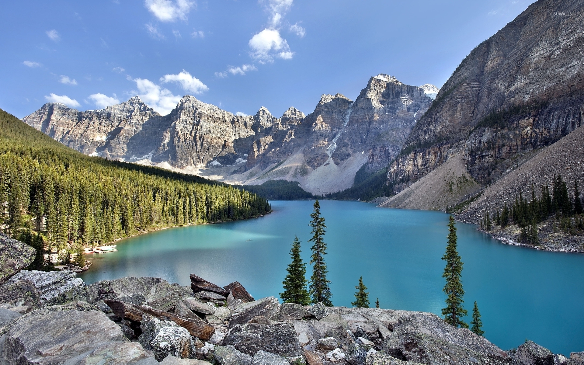 Rocky Peaks Surrounding Moraine Lake Wallpaper - Toronto Surrounding Nature , HD Wallpaper & Backgrounds