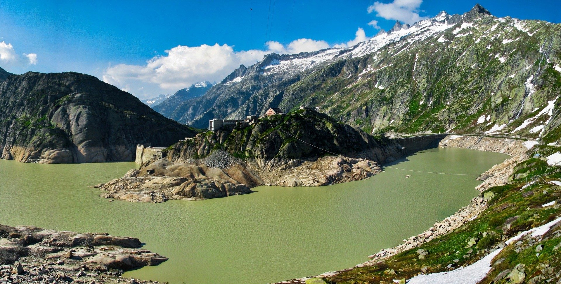 Alps Reservoir Mountains Resrvoir Clouds Dam Rocks - Mount Scenery , HD Wallpaper & Backgrounds