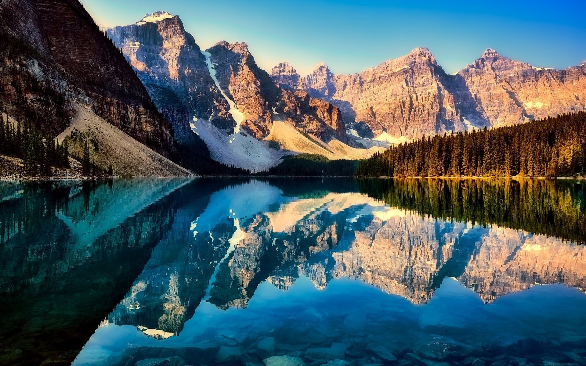 Download Wallpapers Banff, Moraine Lake, Sunset, Spring, - Moraine Lake , HD Wallpaper & Backgrounds