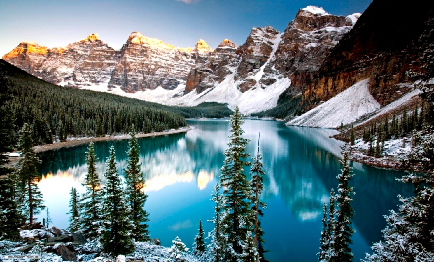 Winter Mountain Lake Desktop Wallpaper Free Download - Moraine Lake , HD Wallpaper & Backgrounds