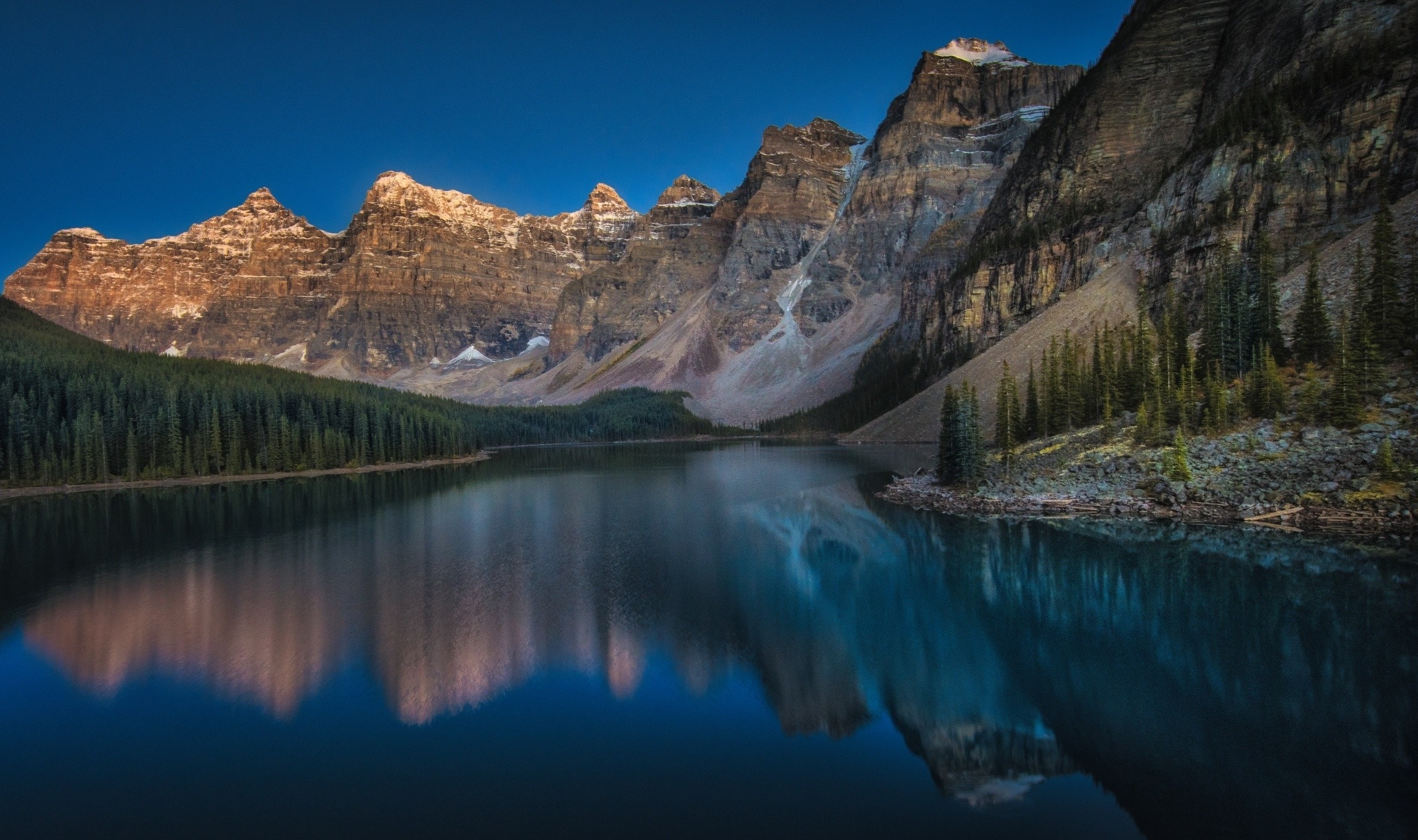 Mountain Moraine Lake Canada Sunset Forest Summer Blue