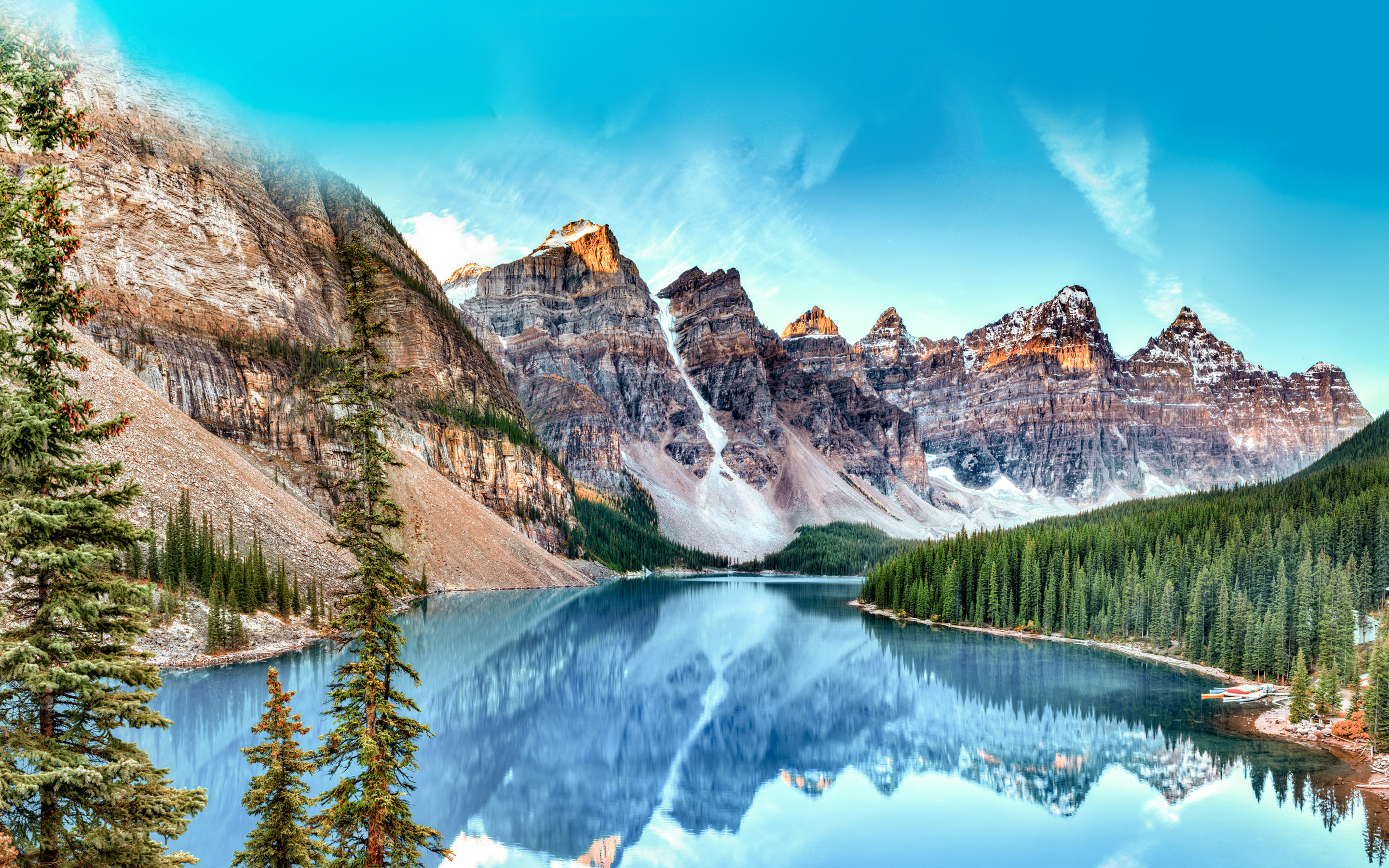 Moraine Lake, Summer, Banff, Hdr, Mountains, Lakes, - Mountains With Blue Water , HD Wallpaper & Backgrounds