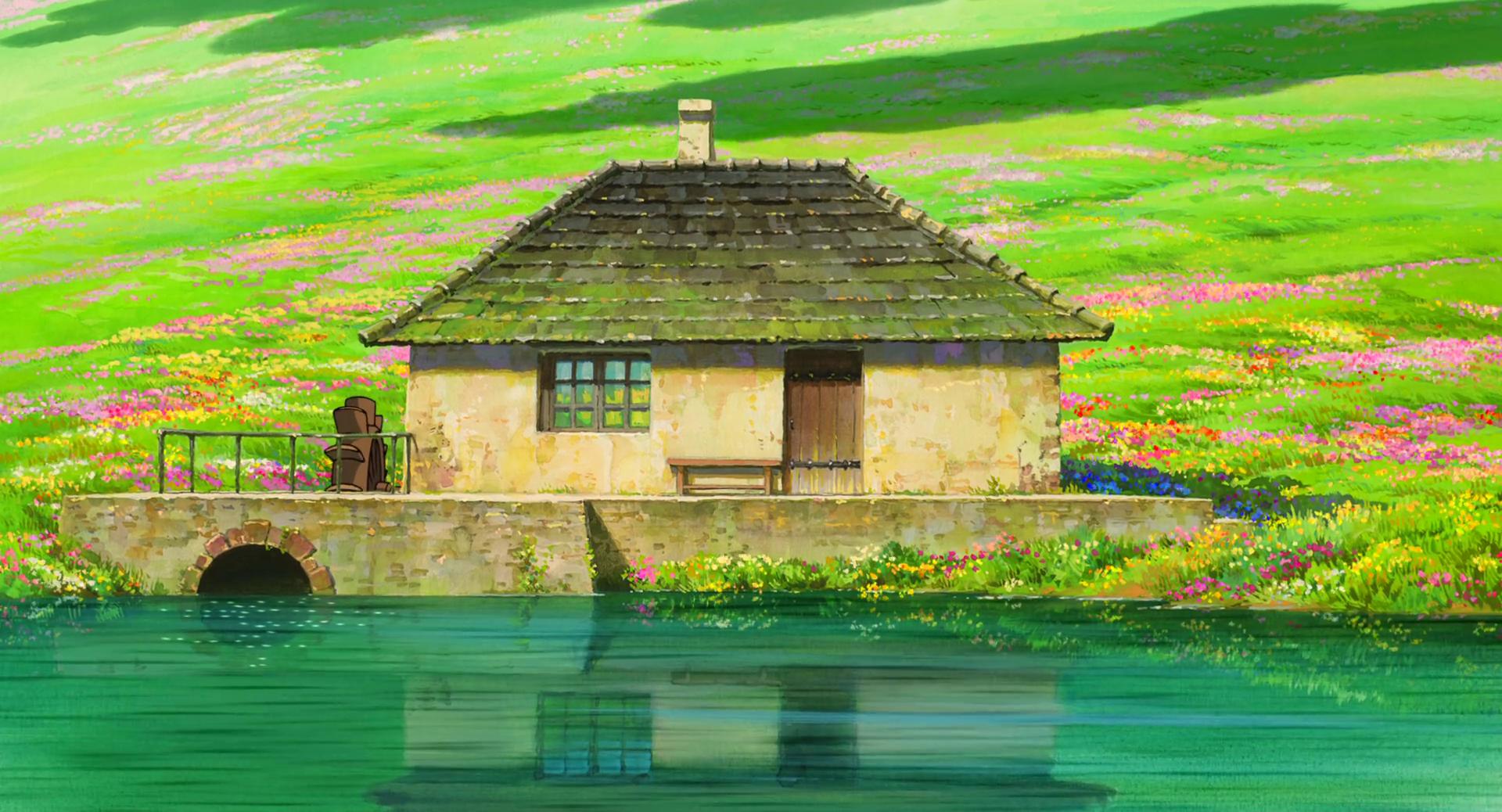 Anime Lake House Wallpaper - Howls Moving Castle House , HD Wallpaper & Backgrounds