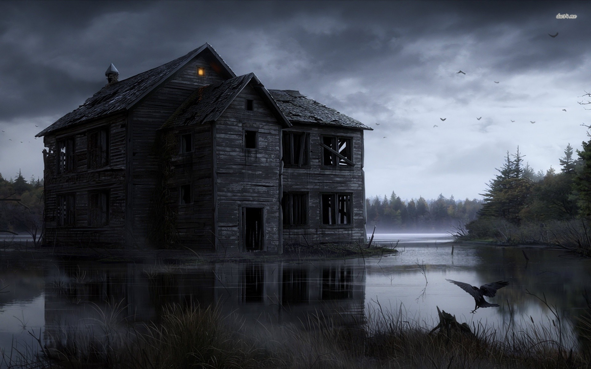 Abadoned Lake House Wallpaper - Scary House Near Lake , HD Wallpaper & Backgrounds