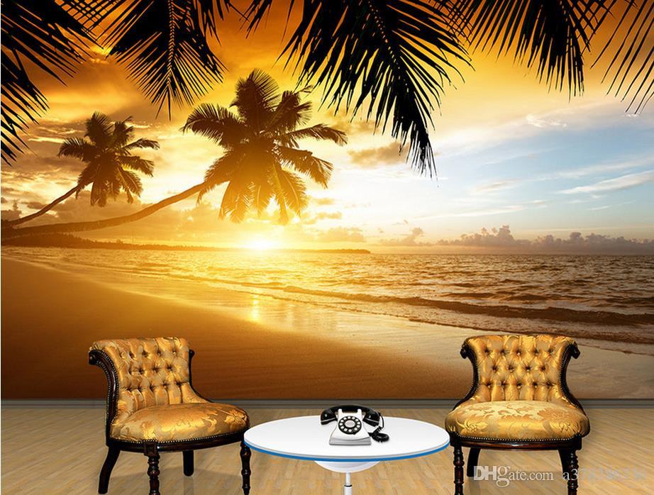 High Quality Custom 3d Photo Wallpaper Murals Wall - Tropical Island Wallpaper Sunset , HD Wallpaper & Backgrounds