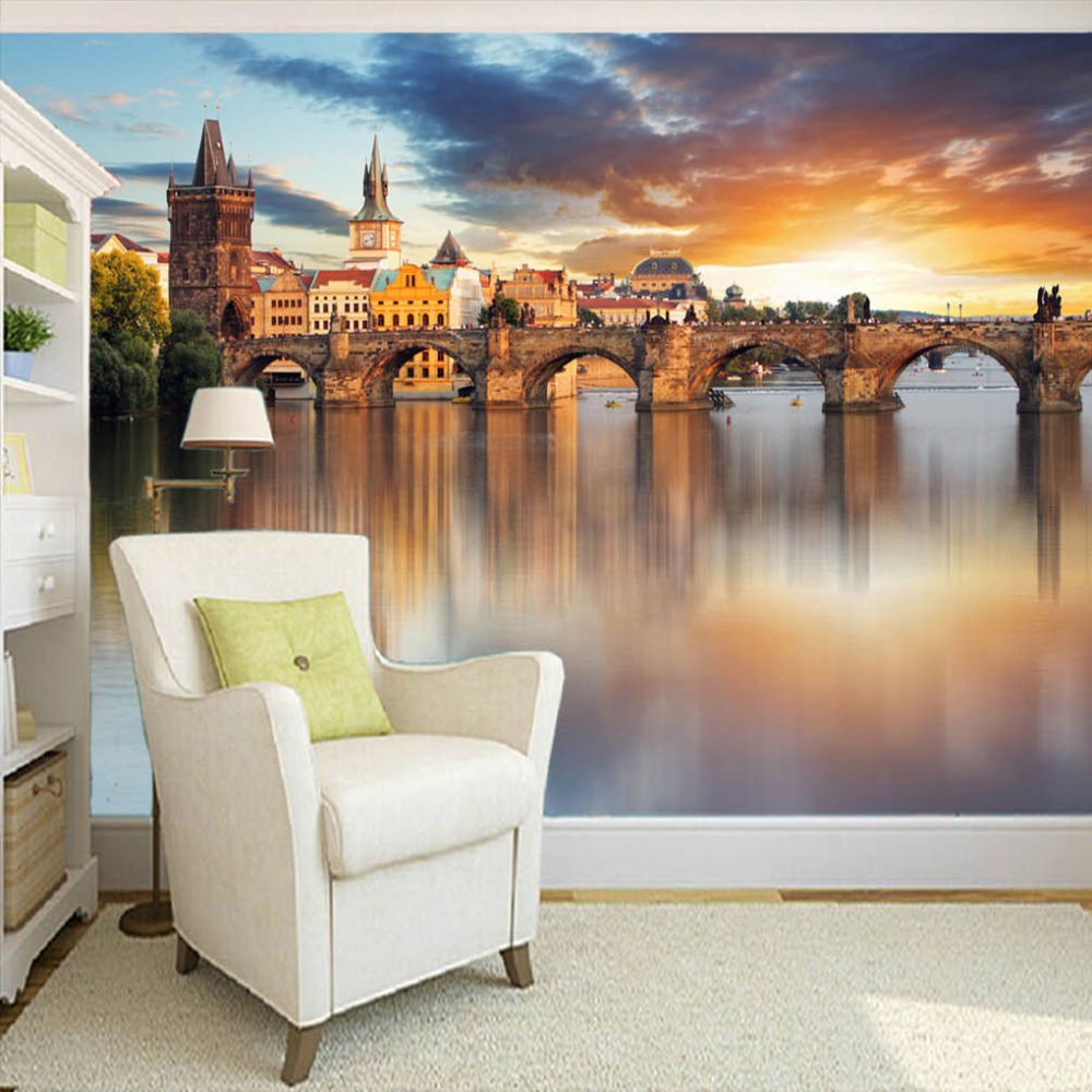 Custom 3d Photo Wallpaper European Style Bridges Sunset - Prague Summer , HD Wallpaper & Backgrounds
