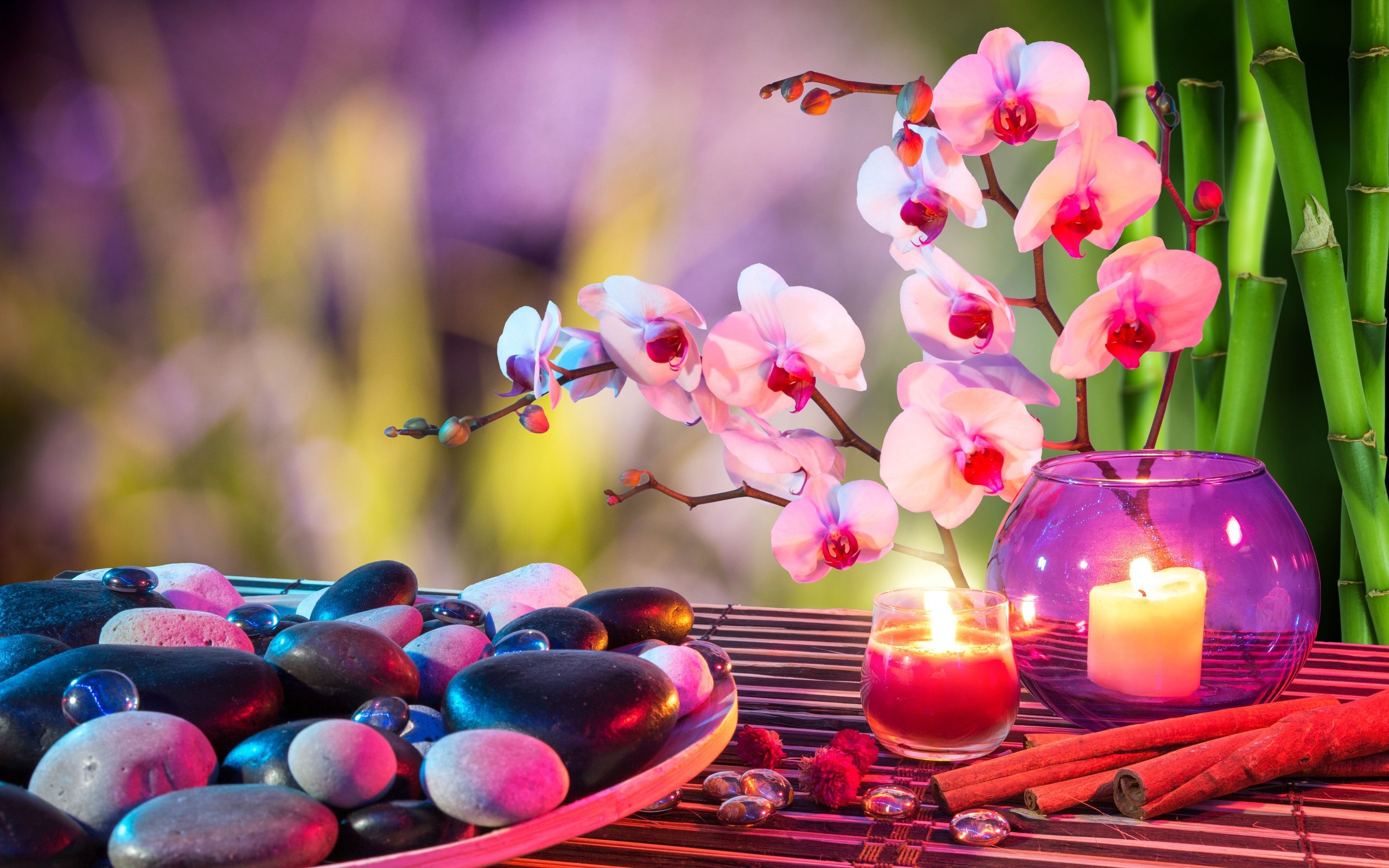 Mood Wallpaper Heart, Stones, Candles, Orchids, Towels, - Feng Shui , HD Wallpaper & Backgrounds