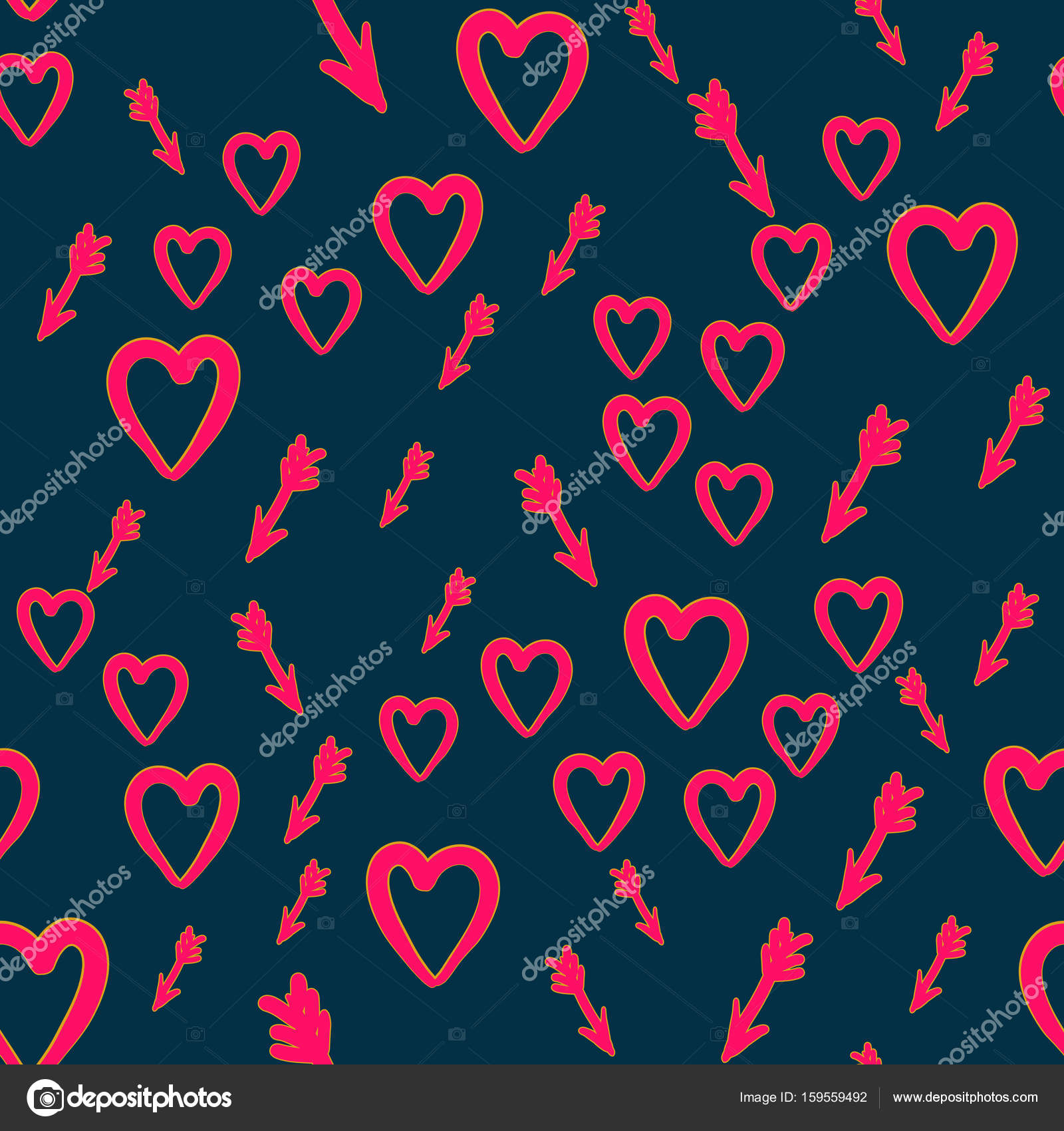 Heart With Cupid Arrows Handdrawn Seamless Pattern - Heart , HD Wallpaper & Backgrounds