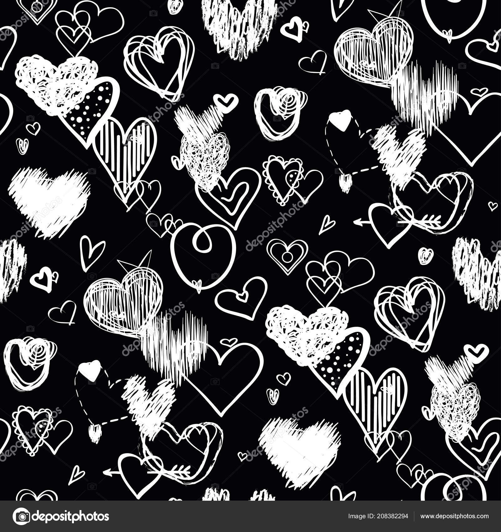 Hearts Black Background Abstract Seamless Wallpaper - Heart In Black , HD Wallpaper & Backgrounds