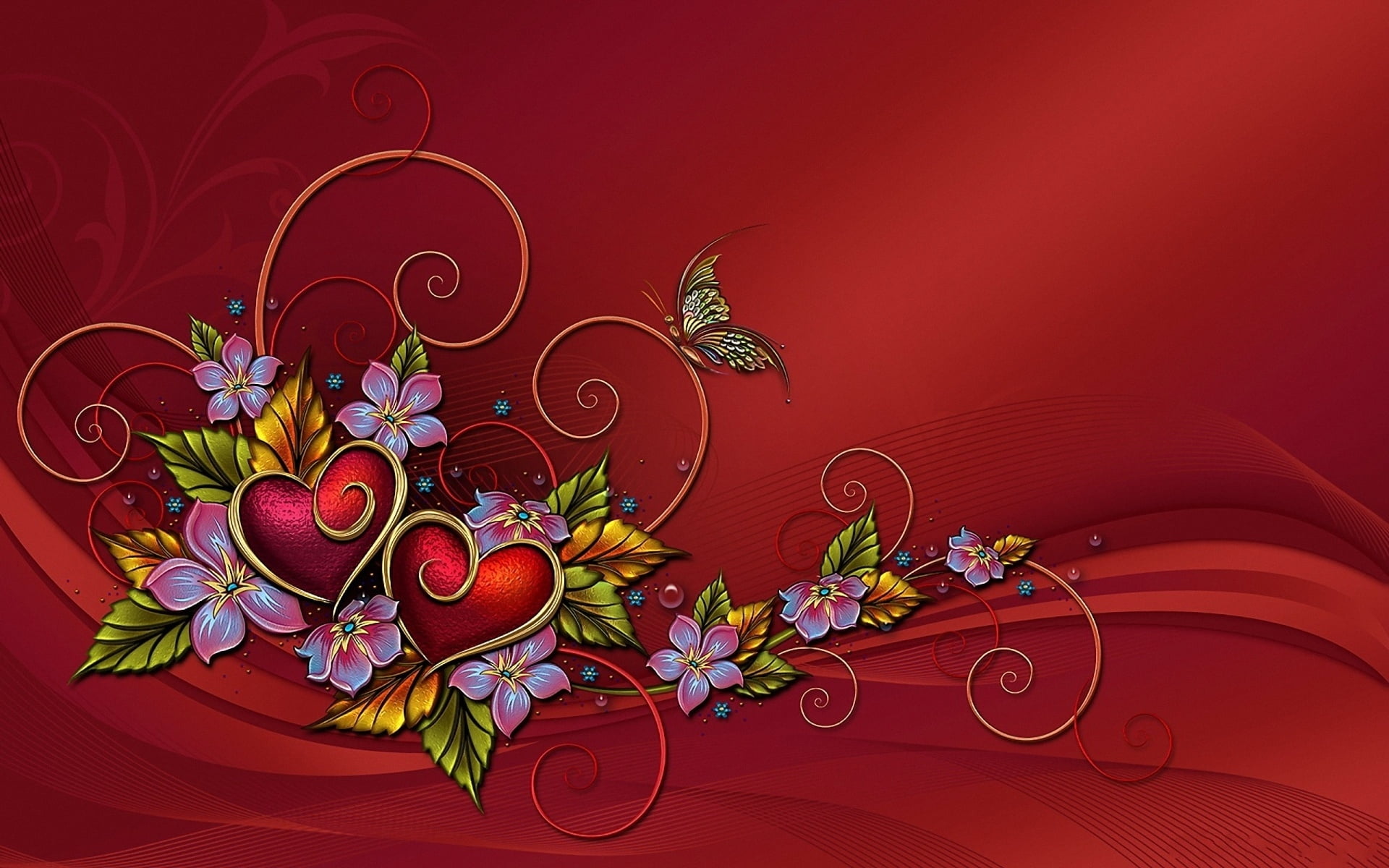Green And Red Two Hearts Illustrations Hd Wallpaper - Love Wallpaper Designs , HD Wallpaper & Backgrounds