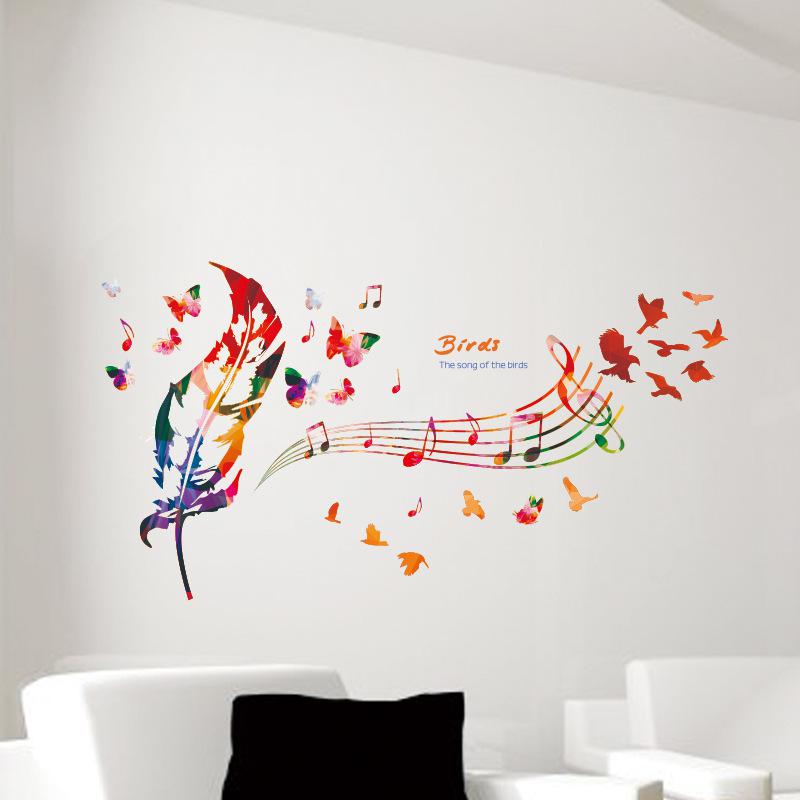 Music Note Colorful Feather Wall Decals Butterfly Pattern - Feathers And Music Notes , HD Wallpaper & Backgrounds