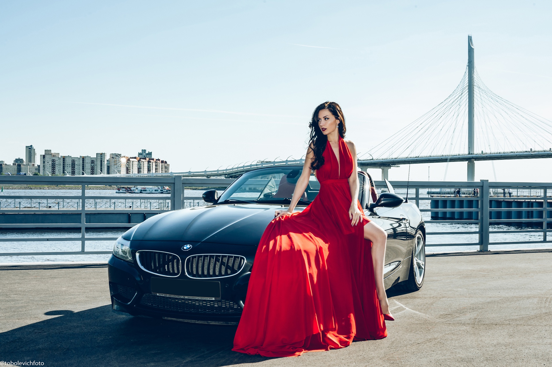 Girls & Cars, Black Hair, Girl, Bmw, Model, Woman, - Bmw Girl Red Dress , HD Wallpaper & Backgrounds