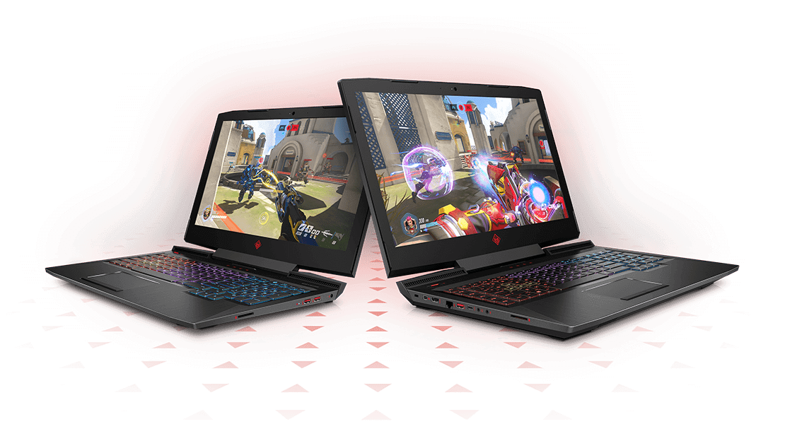Omen Laptops Open Facing Out With Game Screens - Omen Gaming Laptop Bang And Olufsen , HD Wallpaper & Backgrounds