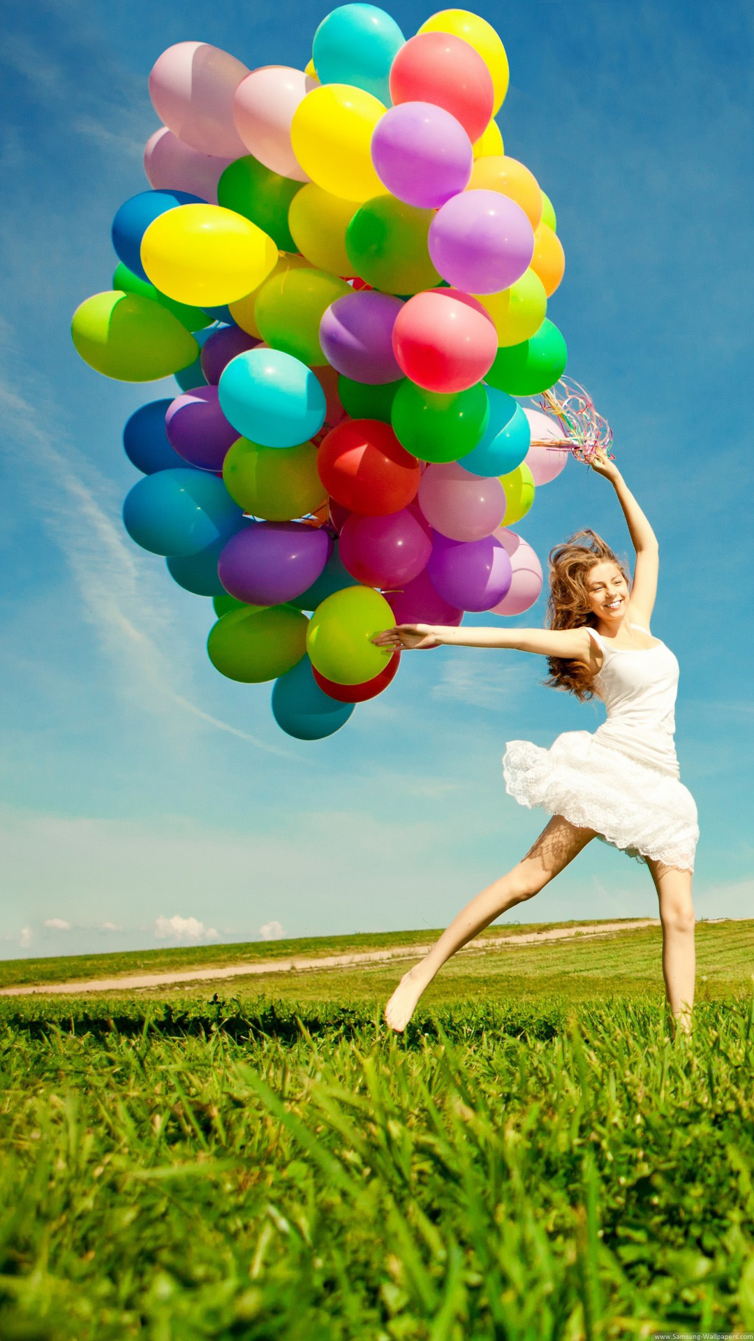 Balloon Girl Lock Screen Hd Samsung Galaxy Note 3 Wallpaper - Woman Happiness , HD Wallpaper & Backgrounds