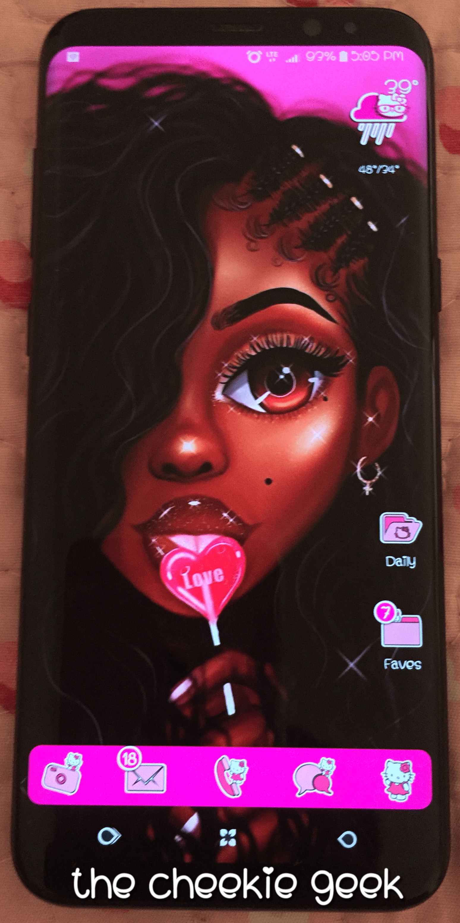 Loving My Pink With Peekaboo Hello Kitty Icons On My - Black Cartoon Girl Drawing , HD Wallpaper & Backgrounds