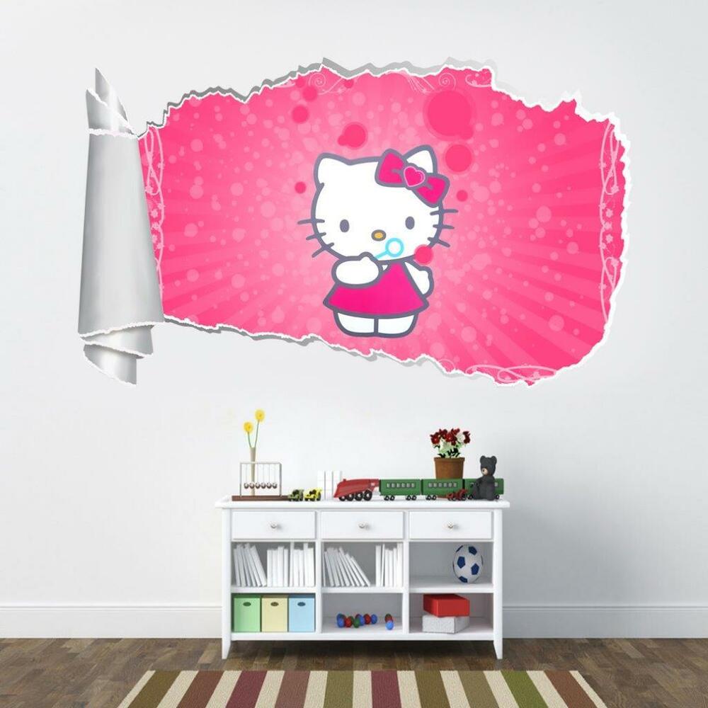 Details About Hello Kitty 3d Torn Hole Ripped Wall - Hello Kitty , HD Wallpaper & Backgrounds