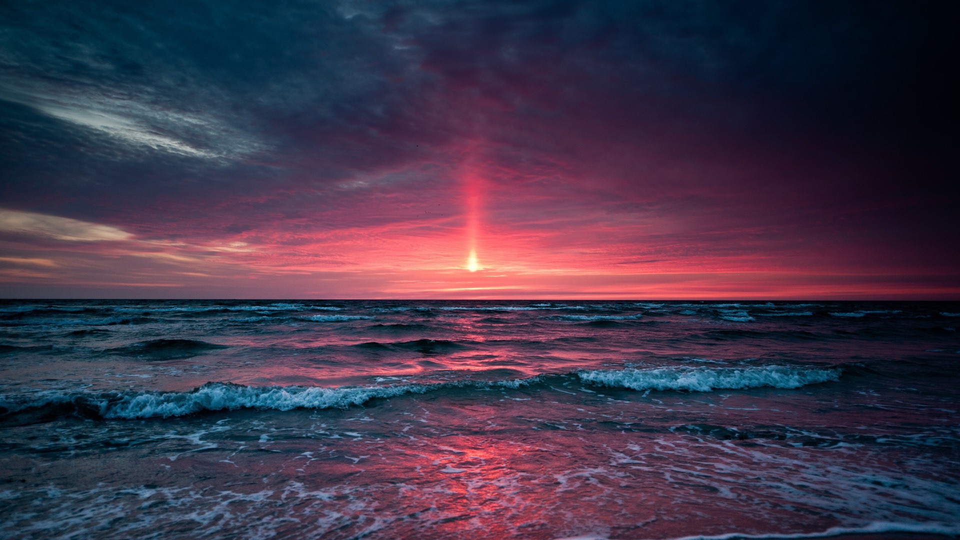 Nature Sea Sunset Horizon Sky Waves Wallpaper And Background - Sea Sunset Wallpaper Hd , HD Wallpaper & Backgrounds