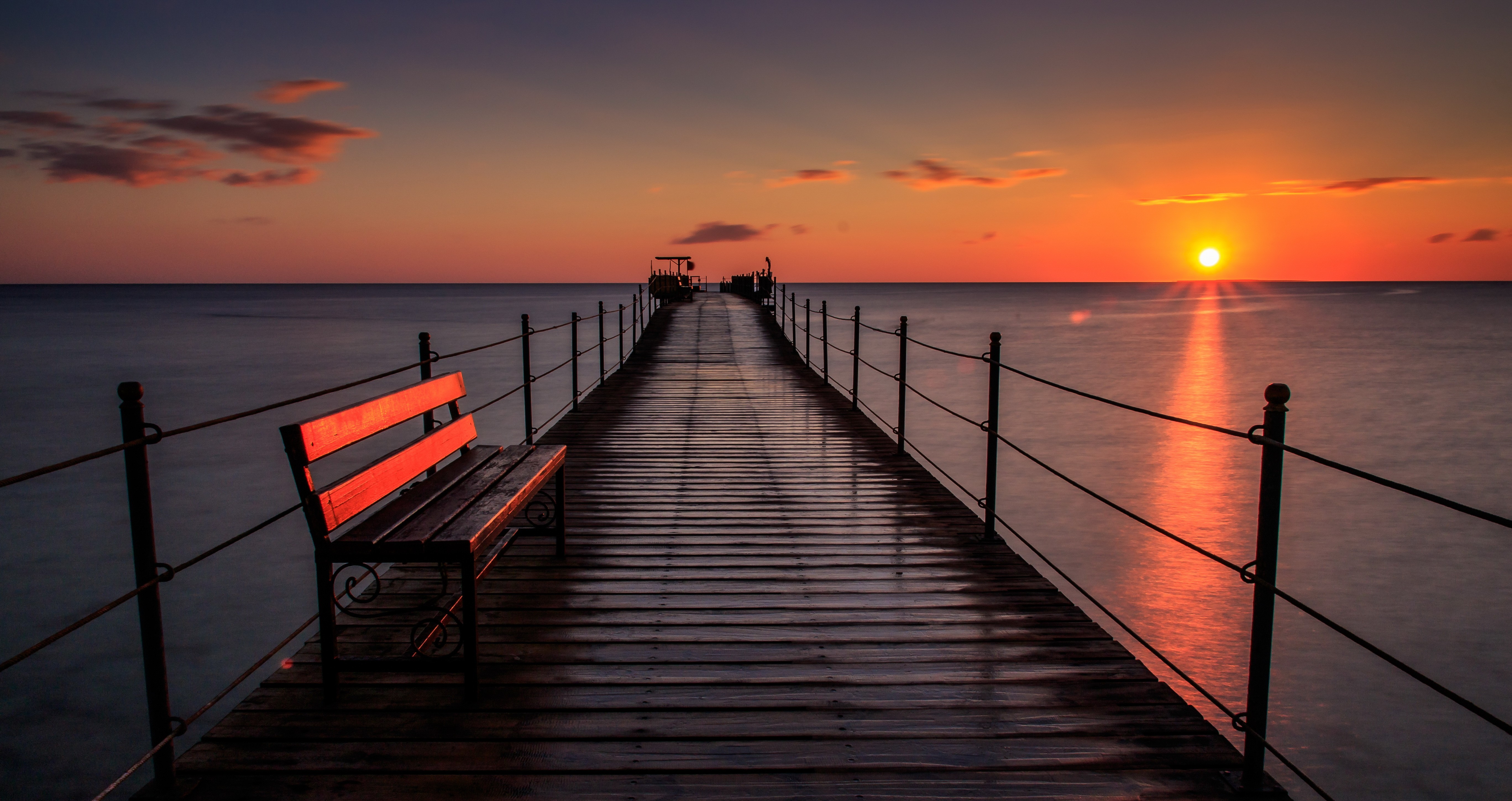 #sunset, #pier, #nature, #sea, #bench Wallpaper - Bench Sunset , HD Wallpaper & Backgrounds