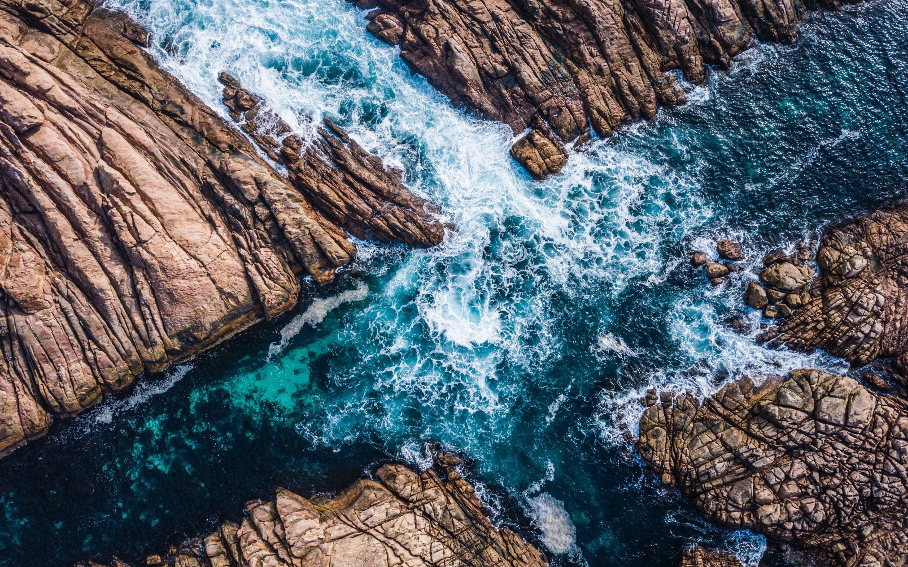 Coast, Canal, Sea Waves, Rocks, Aerial Shot, Wallpaper - Water And Rocks Wallpaper Iphone , HD Wallpaper & Backgrounds