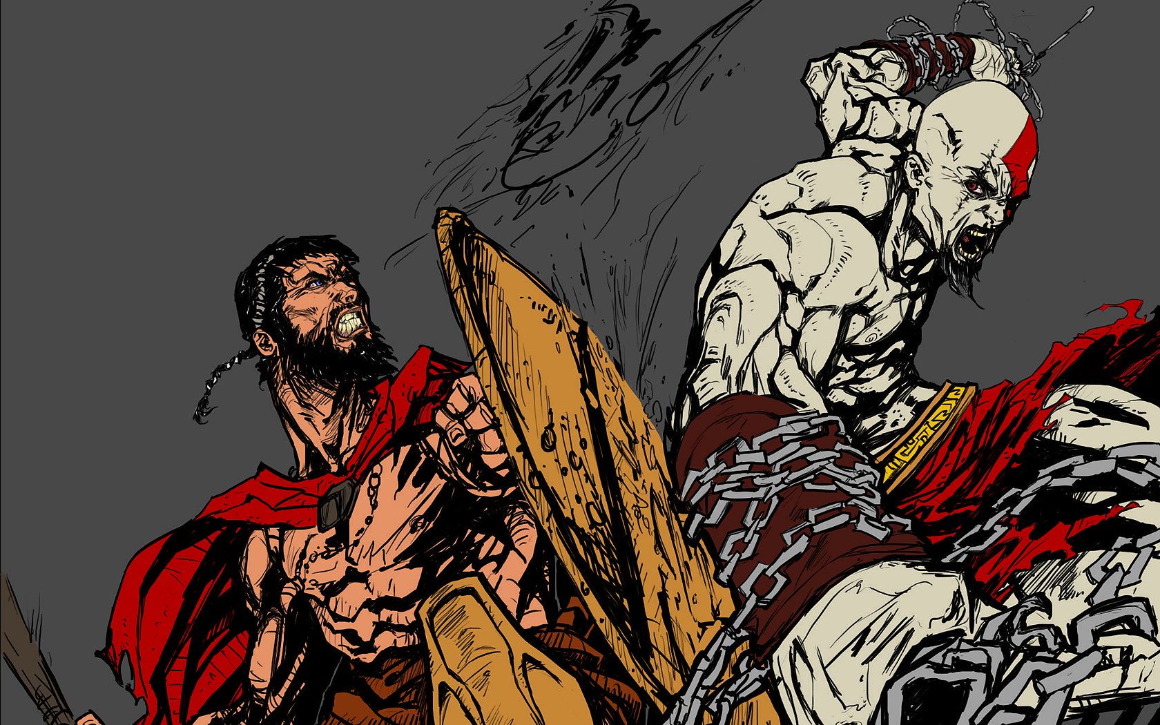 300 Leonidas Sparta God Of War - King Leonidas Vs Kratos , HD Wallpaper & Backgrounds