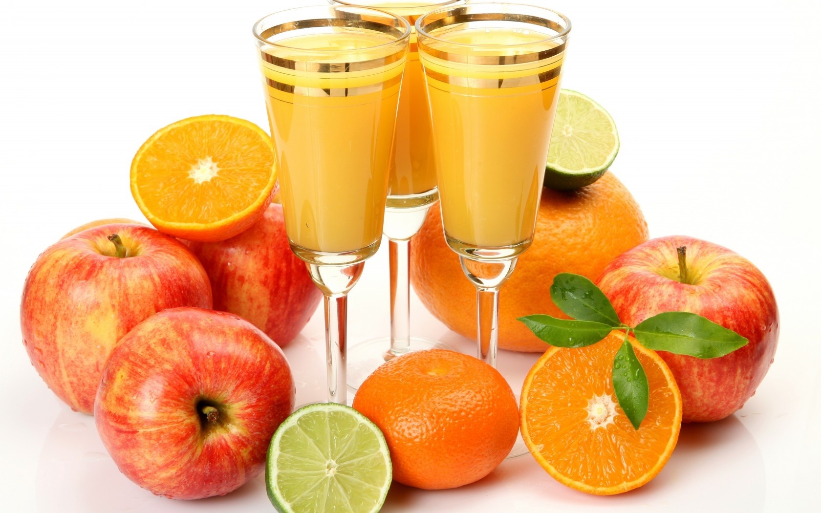 Glasses, Juice, Oranges, Apples, Limes, Fruit, Leaves - Juices , HD Wallpaper & Backgrounds