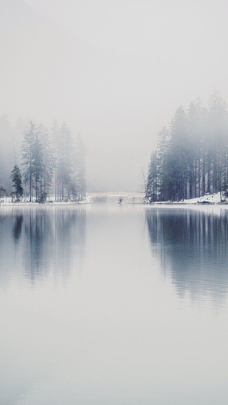 Winter Lake White Blue Wood Nature Fog Wallpaper Hd - Iphone X Snow Landscape , HD Wallpaper & Backgrounds