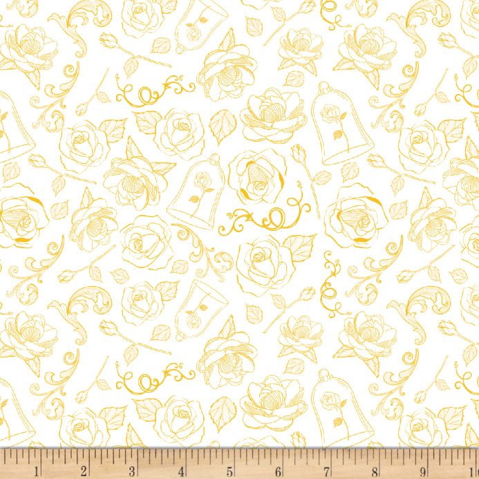 Disney Beauty And The Beast Rose Gold Fabric - Beauty And The Beast Yellow , HD Wallpaper & Backgrounds