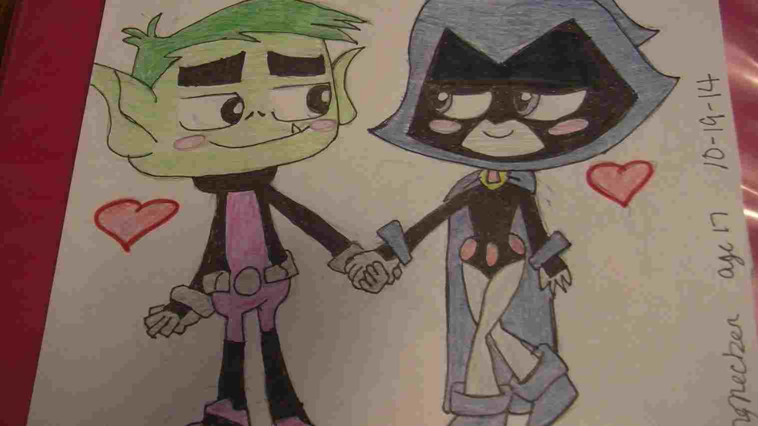 Download - Raven And Beast Boy Drawing , HD Wallpaper & Backgrounds