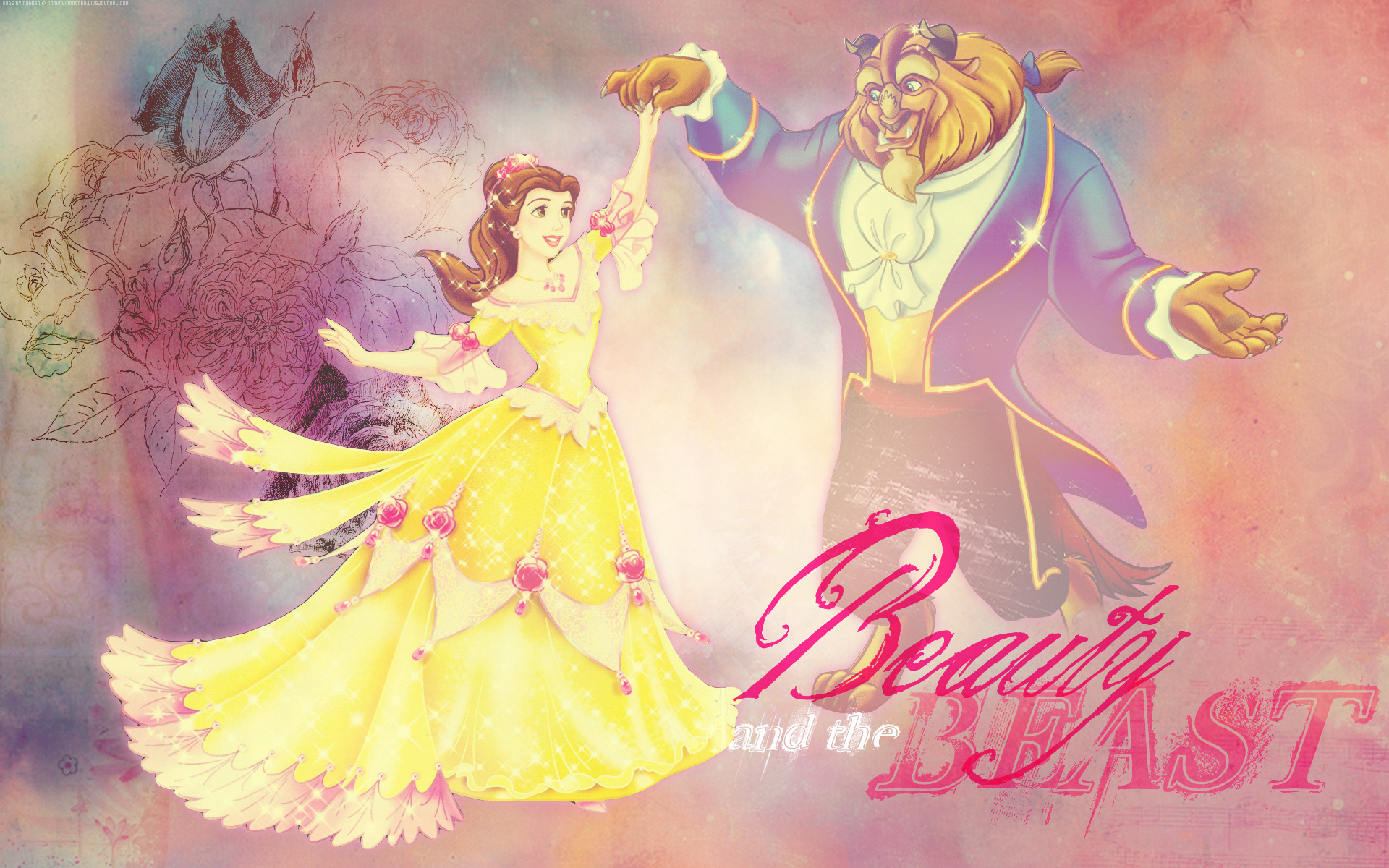 Belle And The Beast - Beauty And The Beast Pink Background , HD Wallpaper & Backgrounds