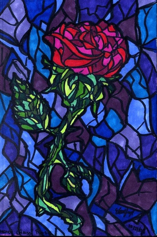 Stained Glass Rose Beauty And The Beast Stained Glass - Stained Glass Disney Rose , HD Wallpaper & Backgrounds